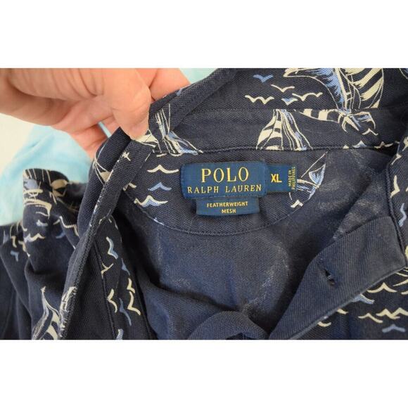 Polo Ralph Lauren Shirt Mens XL Featherweight Mesh Short Sleeve Blue Sailboats - Picture 4 of 5
